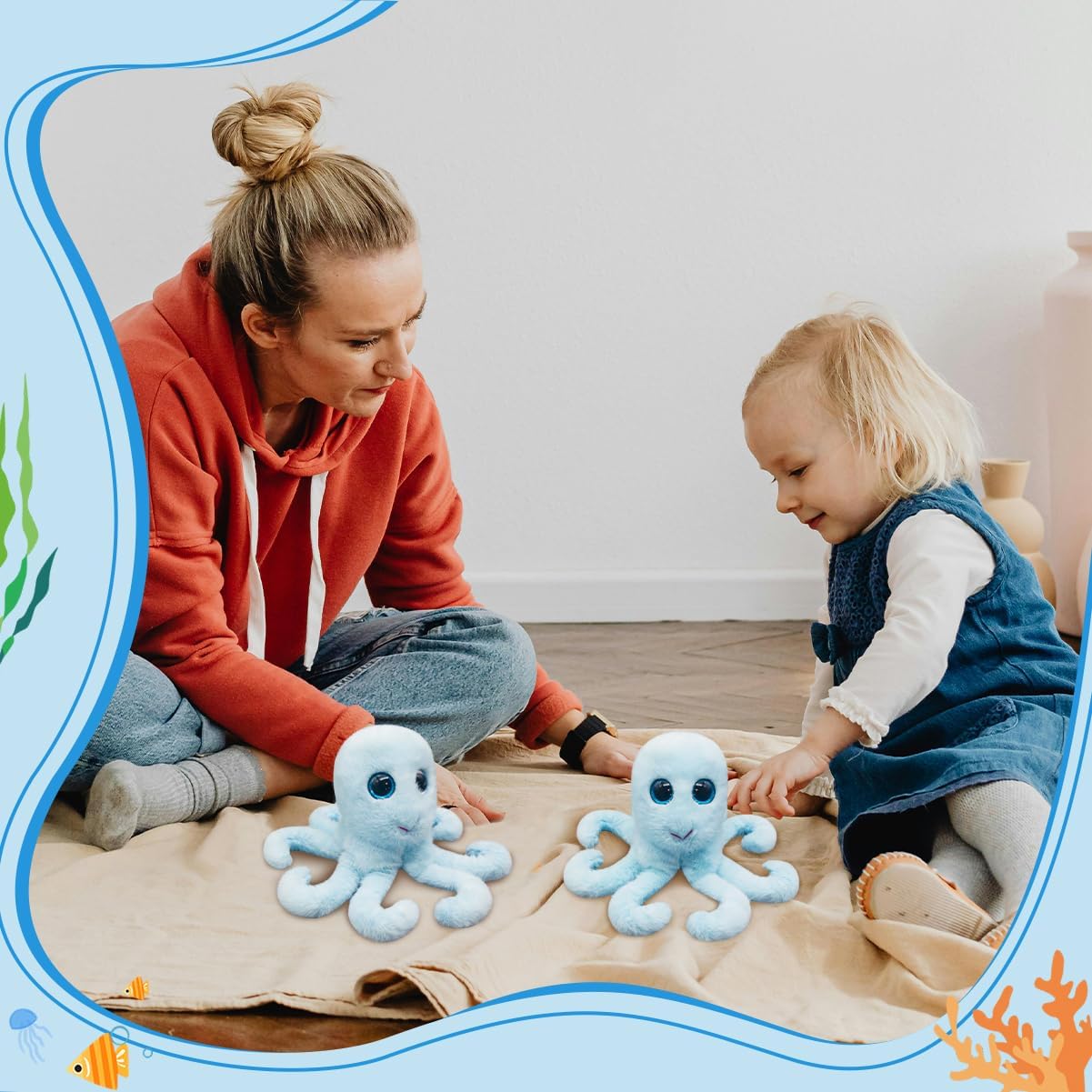 Octopus Plush Toy Cute Blue Octopus Stuffed Animal 10 Inches Soft Stuffy Small Plushies Ocean Stuffed Animals Birthday Gifts for Kids Girls Boys