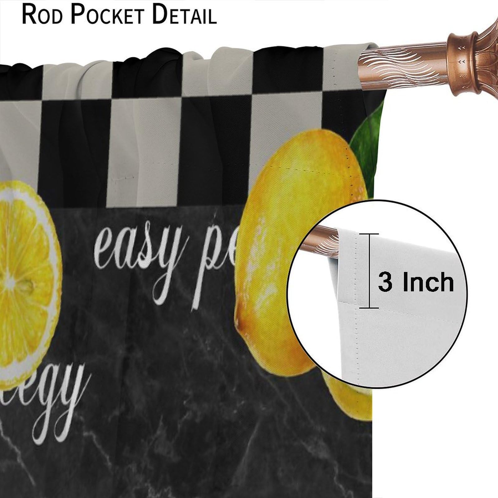 HZOHNAGO Lemon Print Blackout Curtains - Vintage Fruit Grid Pattern Rod Pocket Drapes, 84x84 Inches