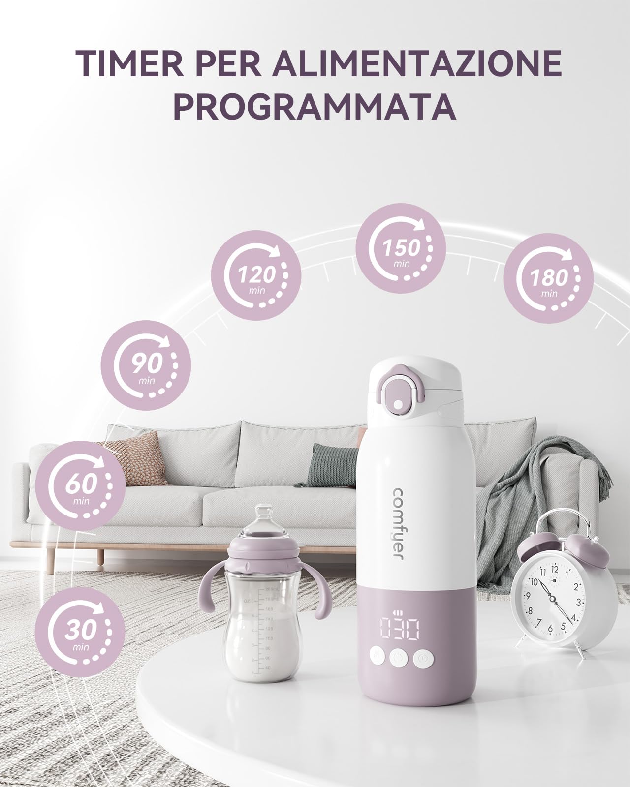 ABABY's - Scaldabagno portatile per biberon portatile, intelligente, veloce, da viaggio, per il latte materno, riscaldatore elettronico per biberon con termostato, controllo della temperatura, leggero