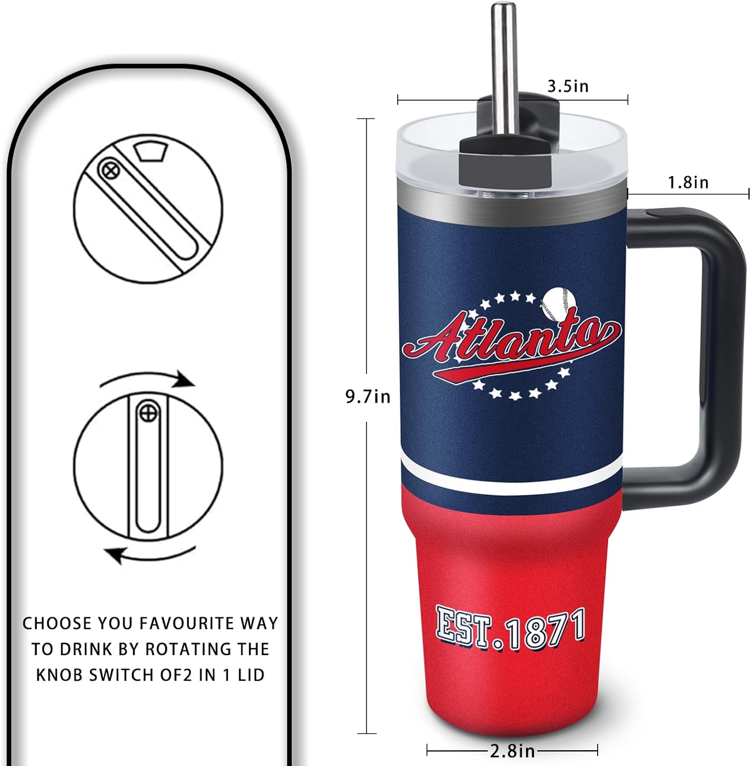 Tumbler 30oz Straight Skinny Car Cups With Insulated Cup Sleeve Portable Handle, Sports Travel Coffee Mug, Stainless Steel, Insulated,Classic Collection Gifts for Fans - Image 3