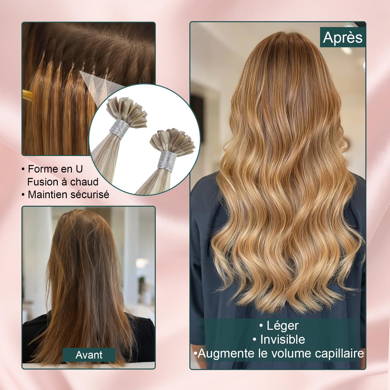 Kit Easyouth Extension Cheveux Naturel Adhesif Invisible et Extension Keratine Cheveux 2pack de #18P613 Longueurs 20pouces (total 100g) Extensions à Bandes en Cheveux Humains - Résultat Naturel