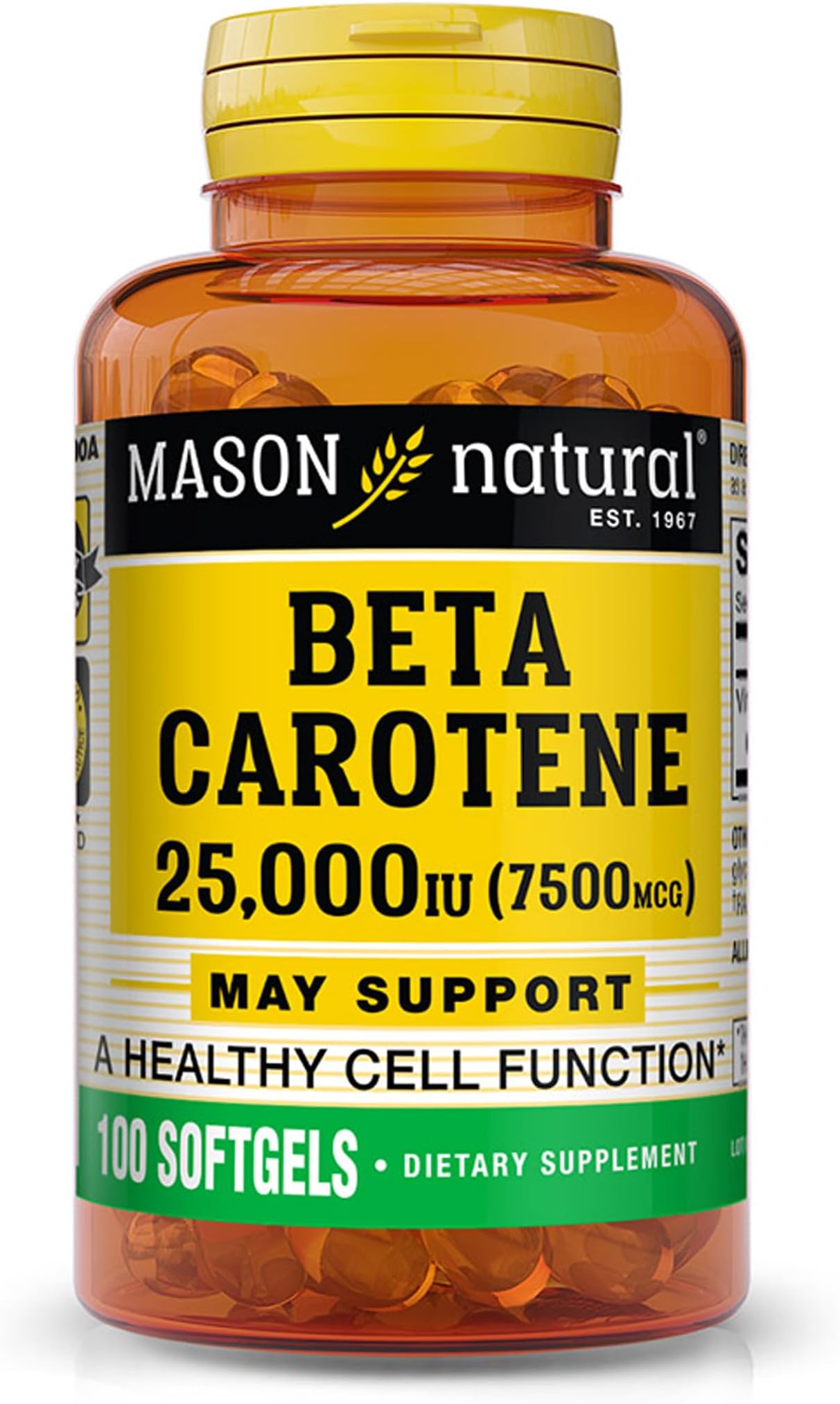 Vitamin A Beta Carotene 25,000 IU - Supports Healthy Vision, Cell Function & Immune Function, 100 Softgels