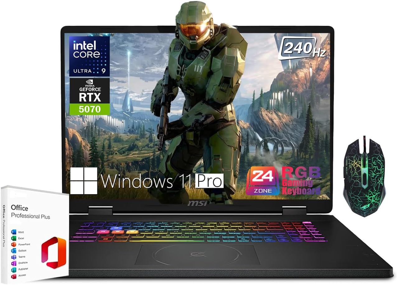 MSI Crosshair 18 HX AI 18″ Gaming Laptop, Intel Core Ultra 9 275HX 5.4GHz, NVIDIA RTX 5070 8GB GDDR7• 32GB DDR5• 1TB SSD• 18″ QHD+ 240Hz Display, RGB Keyboard, Win11 Pro, Seibosfy