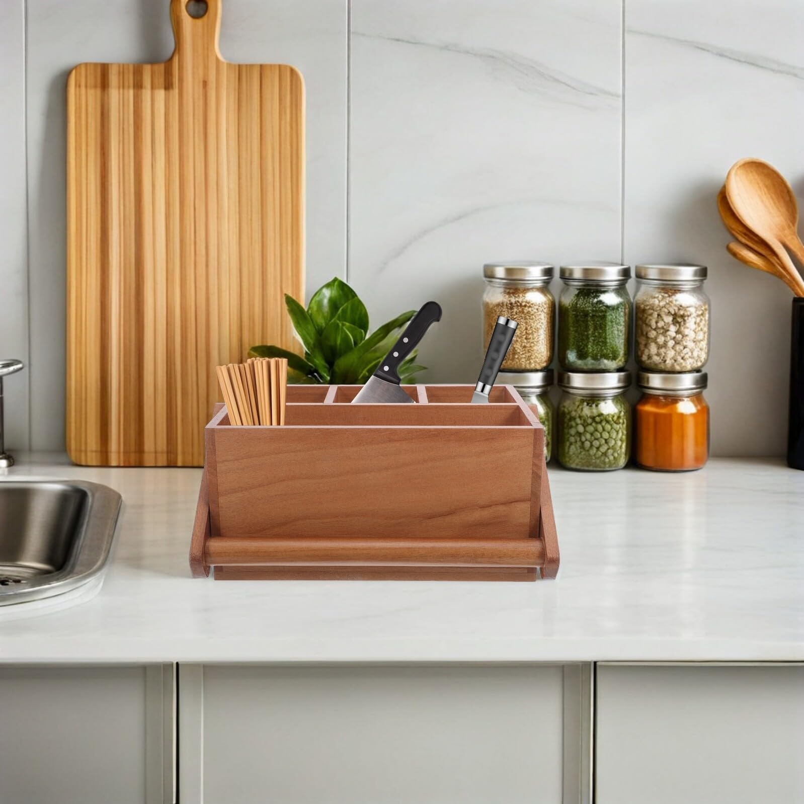 TOYANDONA Porte-ustensiles de Comptoir Vintage en Bois avec Compartiments