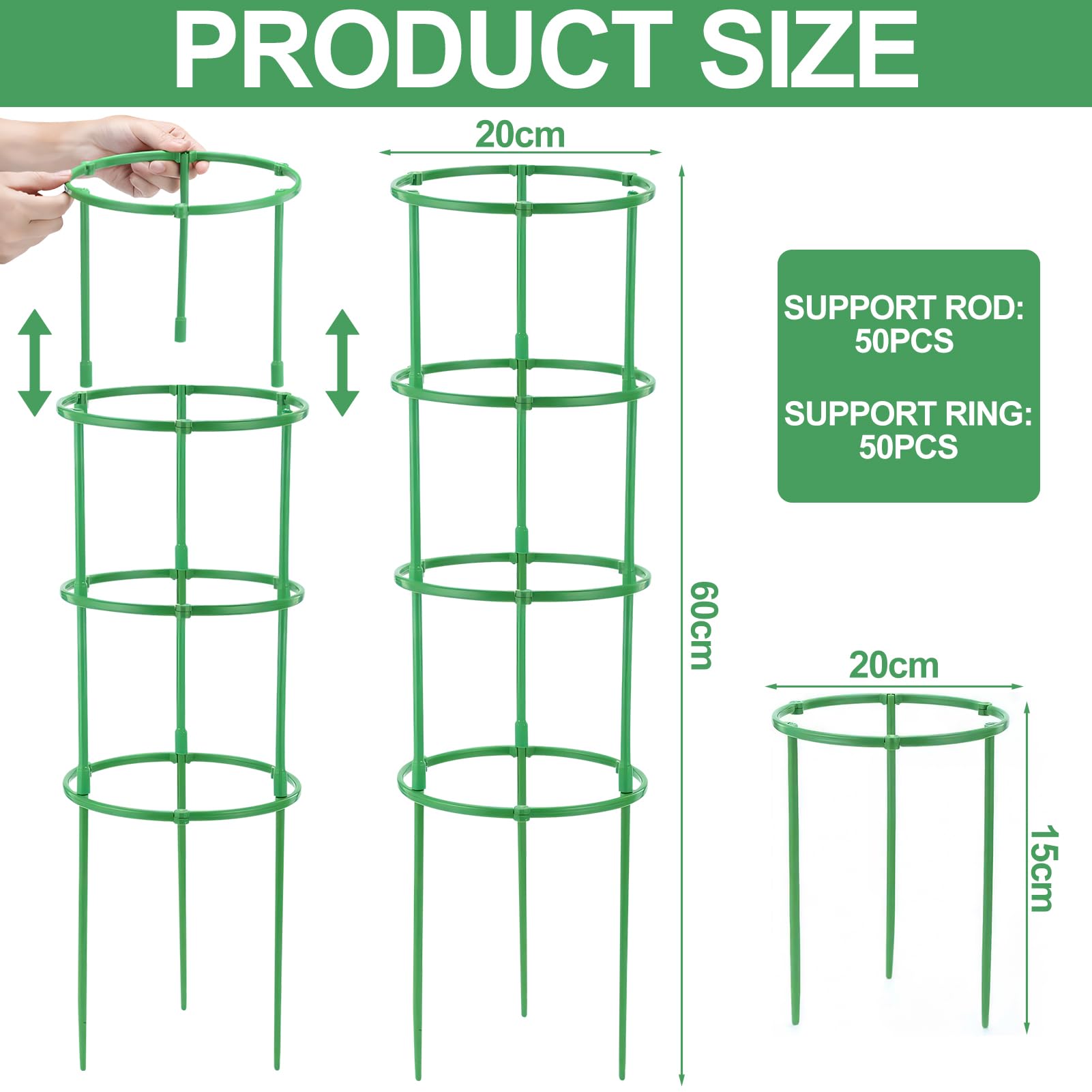Lot De 5 Tuteurs Réglables Tomates & Plantes Grimpantes – 60 Cm, Treillis Métal Vert – Support Tomates Concombres Roses