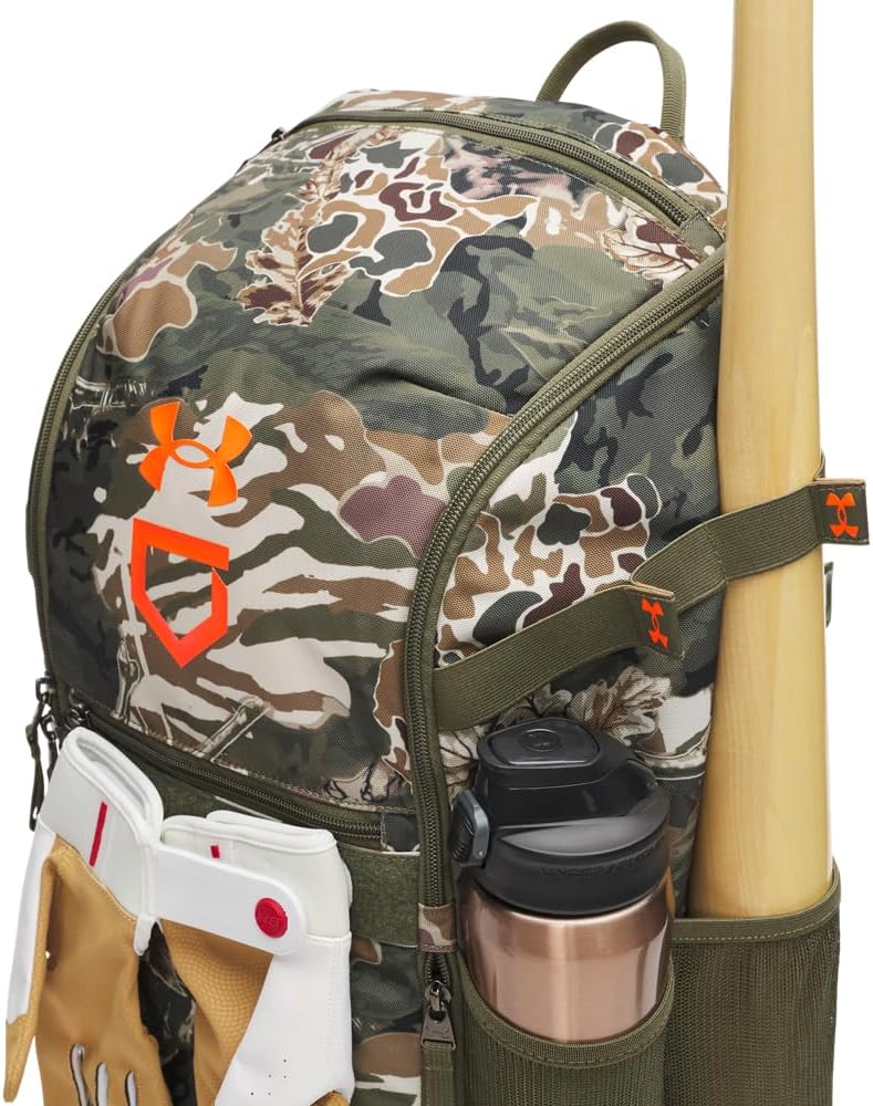 Under Armour Unisex Utility Baseball Backpack Print, (390) Marine OD Green / / Blaze Orange, One Size Fits All