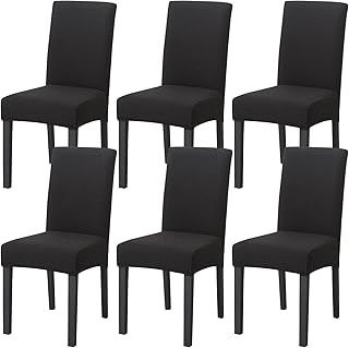 Padgene Housses de chaise universelles extensibles, pour salle à manger, hôtel, fête, banquet, Noir , 6er Set