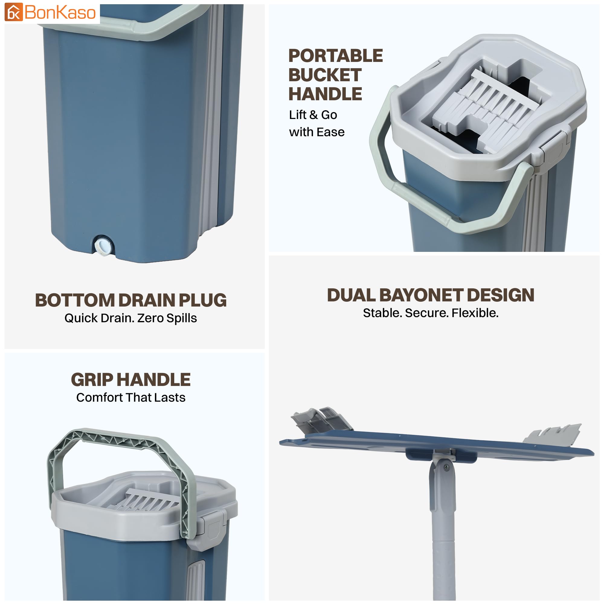 BonKaso Telescopic Mop & Bucket Set - Hands-Free Cleaning -6