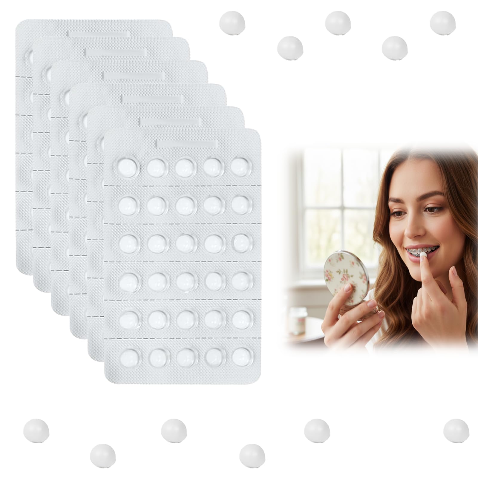 180 PCS Dental Wax Dots for Braces Orthodontic Wax Food Grade Mint Strawberry Original Flavour Individually Wrapped for Gum Protection Home Travel School Office