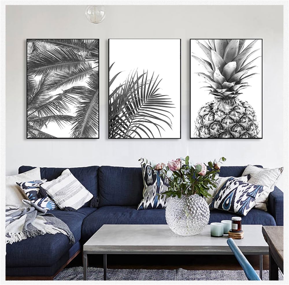 WBYZAC Botanical Posters-Wall Art Pineapple Poster Black White Canvas Painting Picture for Living Room Bedroom Kitchen Nordic Prints Palm Tree Leaves-60 * 80cm*3PCS (No Frame)