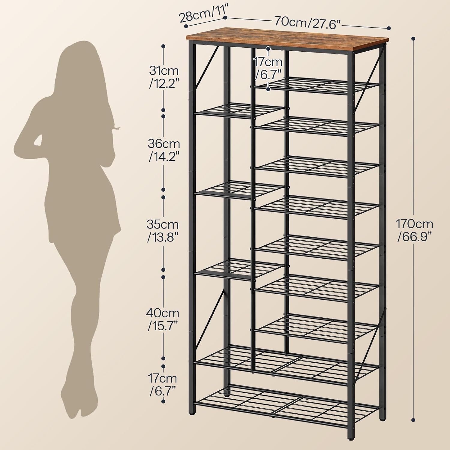 HOOBRO 10 Tier Shoe Rack for Entryway, Large Capacity Tall Shoe Storage