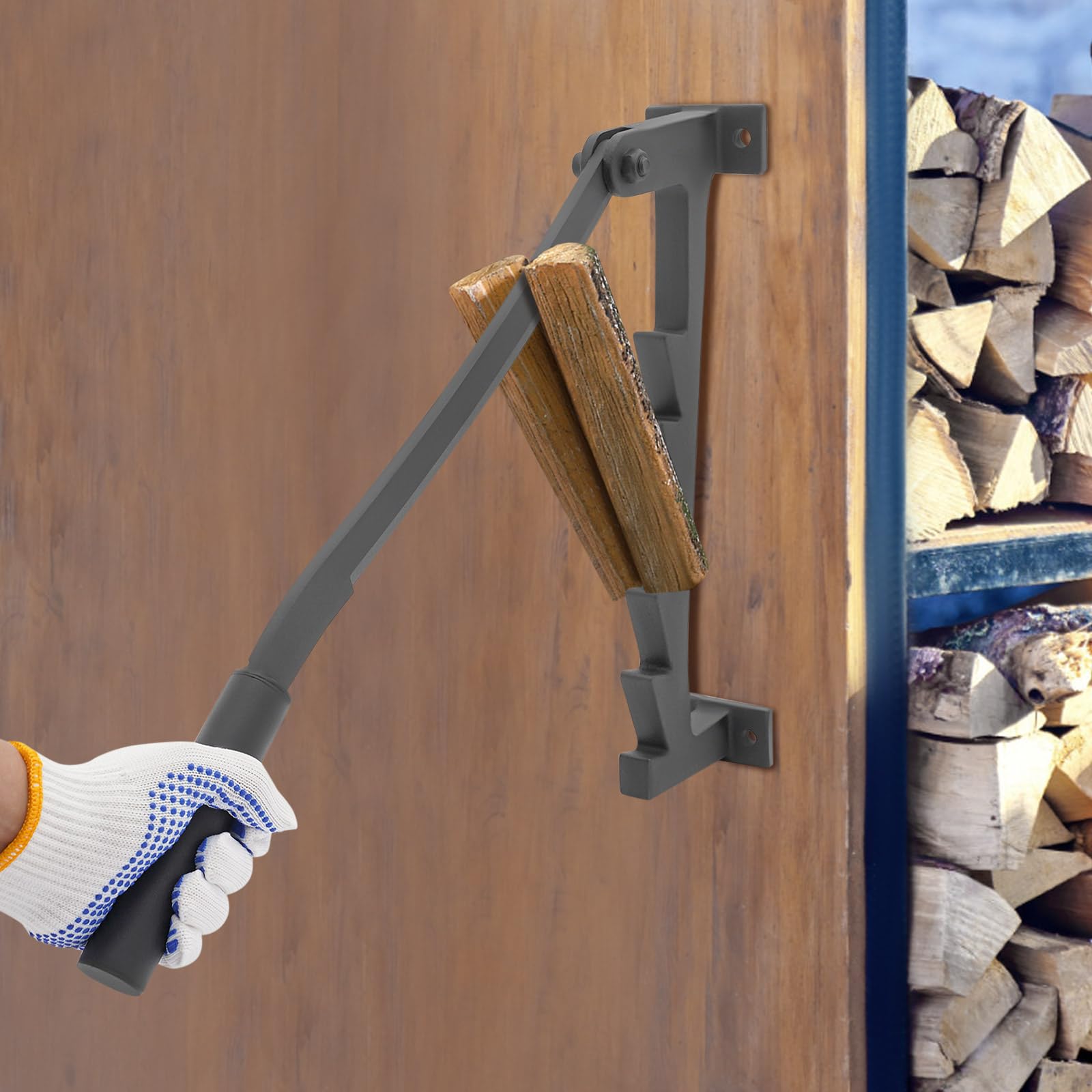 Fendeur de bois manuel en fonte d'acier - Fendeur de bois de chauffage - Couteau à copeaux - Avec gants et poignée amovible - Pour bois tendre, intérieur, extérieur, camping, abri de jardin