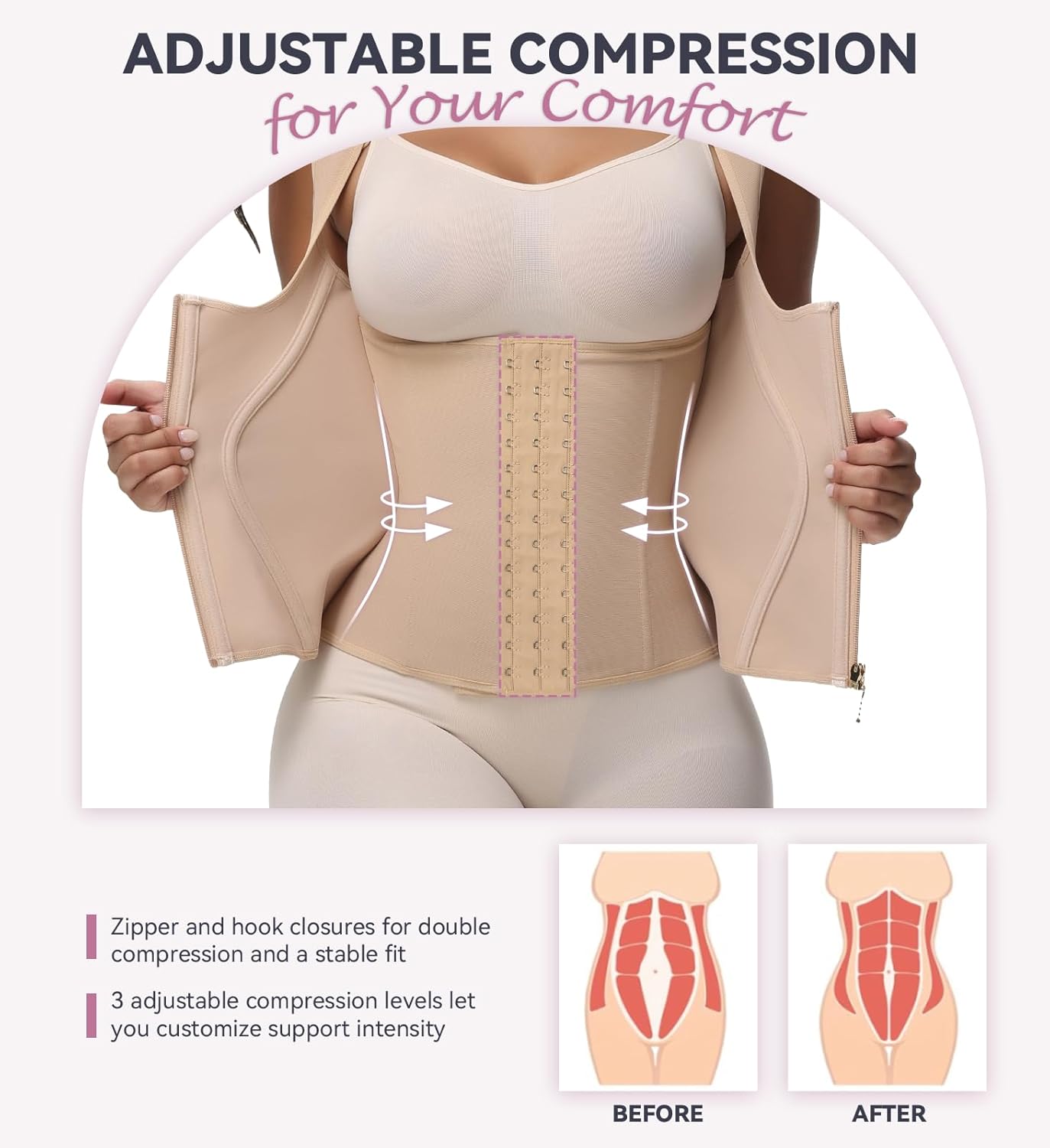 SHAPSHE Waist Trainer High Compression Cincher for Women Tummy Control Sport Workout Hourglass Body Shaper Vest with Straps - Image 4