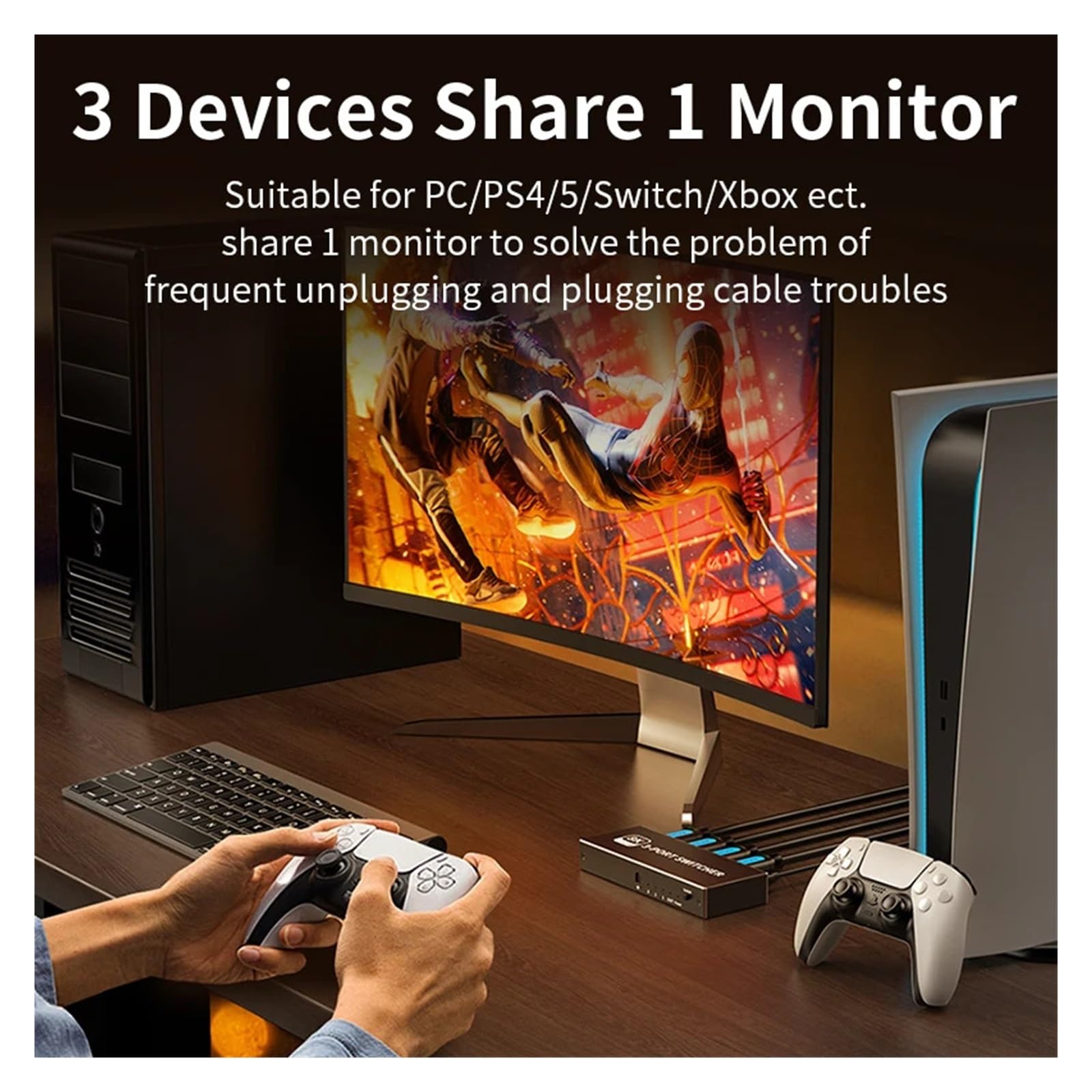 Switcher 4K 144Hz HDR 3D Video Splitter 3/4/5 in 1 out Switcher 4K(5 in 1 out)
