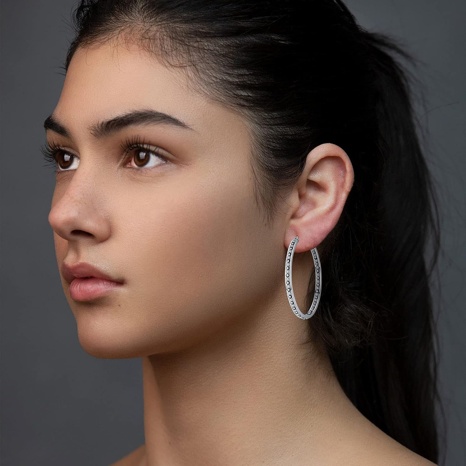 2 Inch Stunning Stainless Steel Multi-colors Cubic Zirconia Hoop Earring for Women Hypoallergenic Jewelry for Sensitive Ears Large Big Hoop Earrings 50MM - Image 2