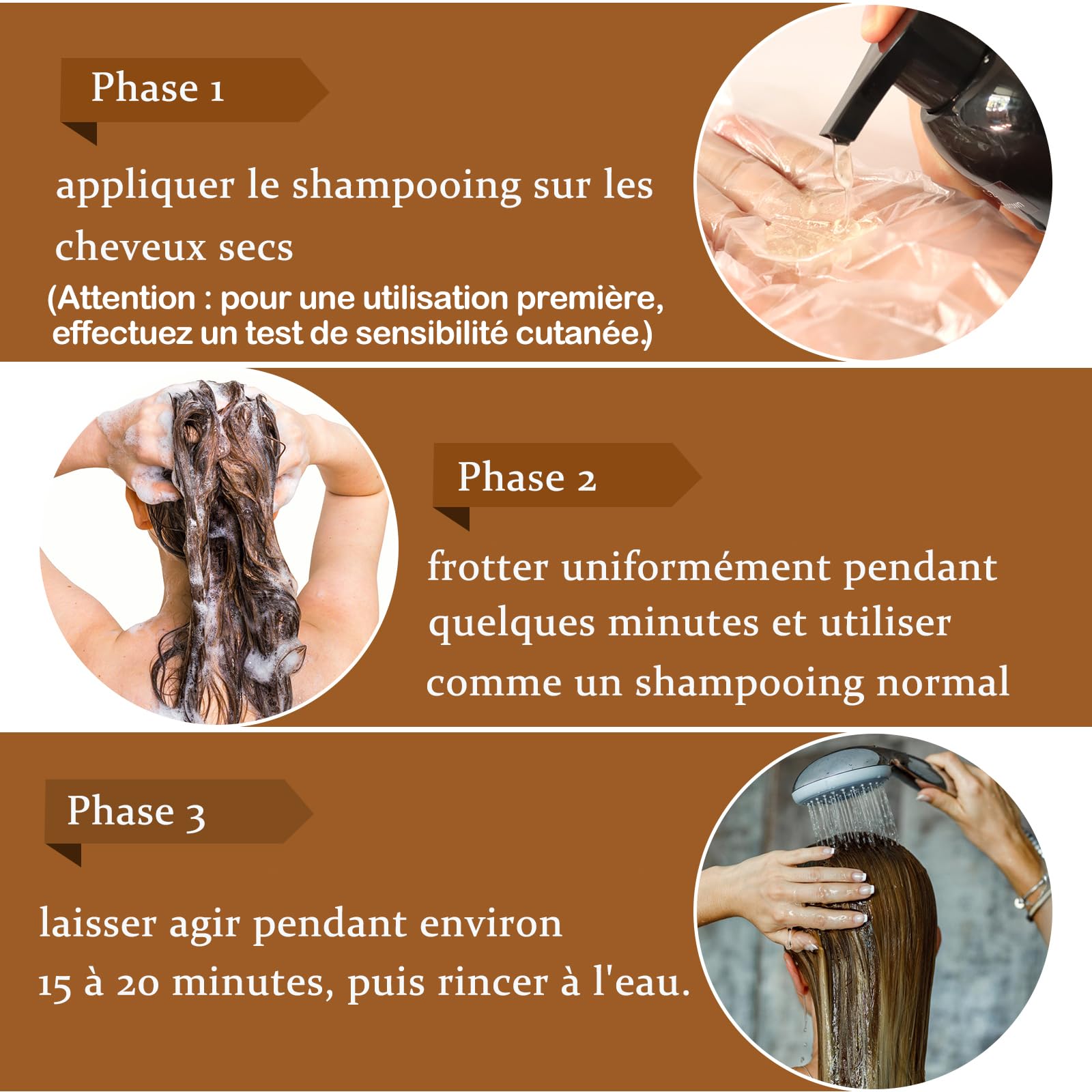 Shampoing Colorant Brun foncé Hair Dye Shampoo 3 en 1,Shampooing Instantané pour Cheveux,Shampooing Colorant Cheveux Blancs,Color Shampoo pour Hommes et Femmes 500ml（Brown）