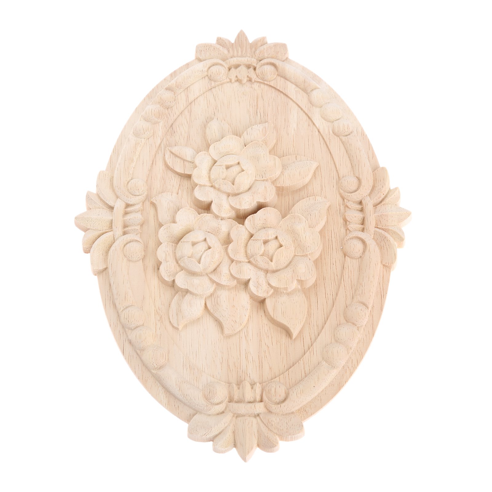 Wood Carved Applique Frame Onlay Unpainted Furniture Decoration Unpainted Oval Patterns 30x22cm