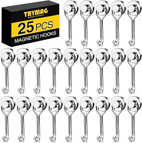 TRYMAG Ganchos magnéticos de neodimio giratorios de 25 libras para colgar, refrigerador, cocina, casillero, cabina de crucero, puerta, taquilla,