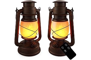 Rustic Log Cabin Decor Lantern 2 Pack with Flickering Flame