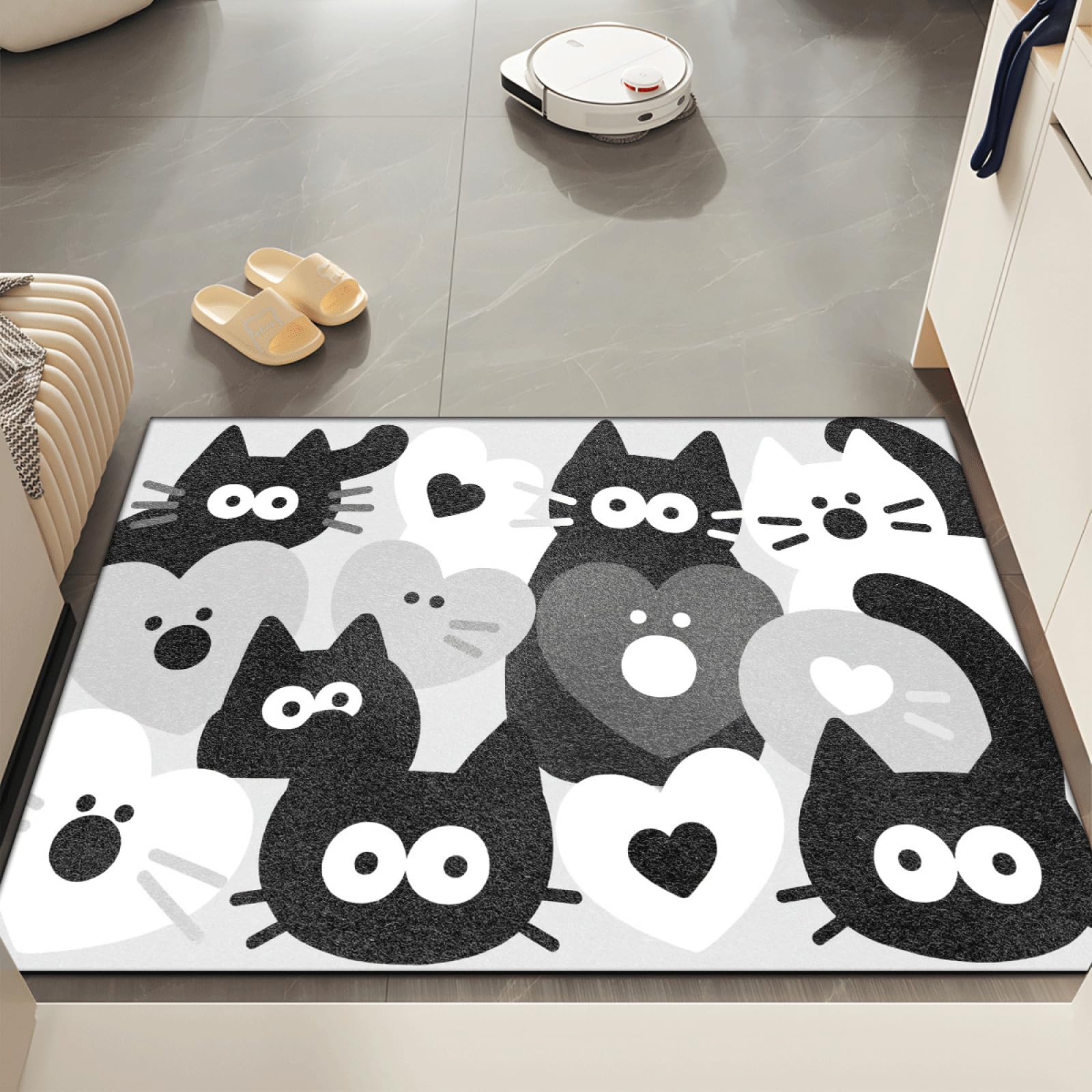 Paillasson Exterieur Entree Chat Noir Gris Tapis Entree Interieur Facile à Nettoyer Paillasson Interieur Antidérapant Lavable en Machine pour Chambre Cuisine Couloir 60x90 cm