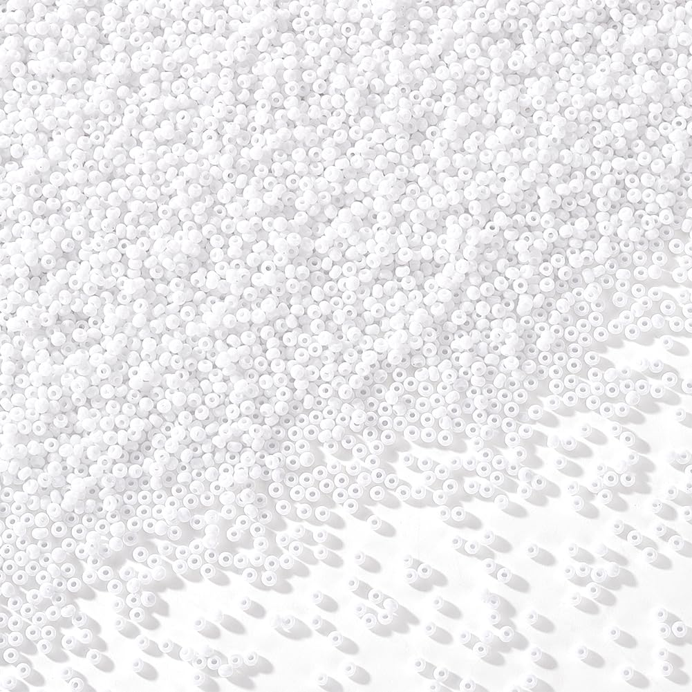 6000 Pcs 11/0 Glass Seed Beads, 2mm Round White Pony Bead Waist Beads Mini Spacer Beads for Earring Choker Bracelet Neckalce Waist Chain Jewelry DIY Crafts Making