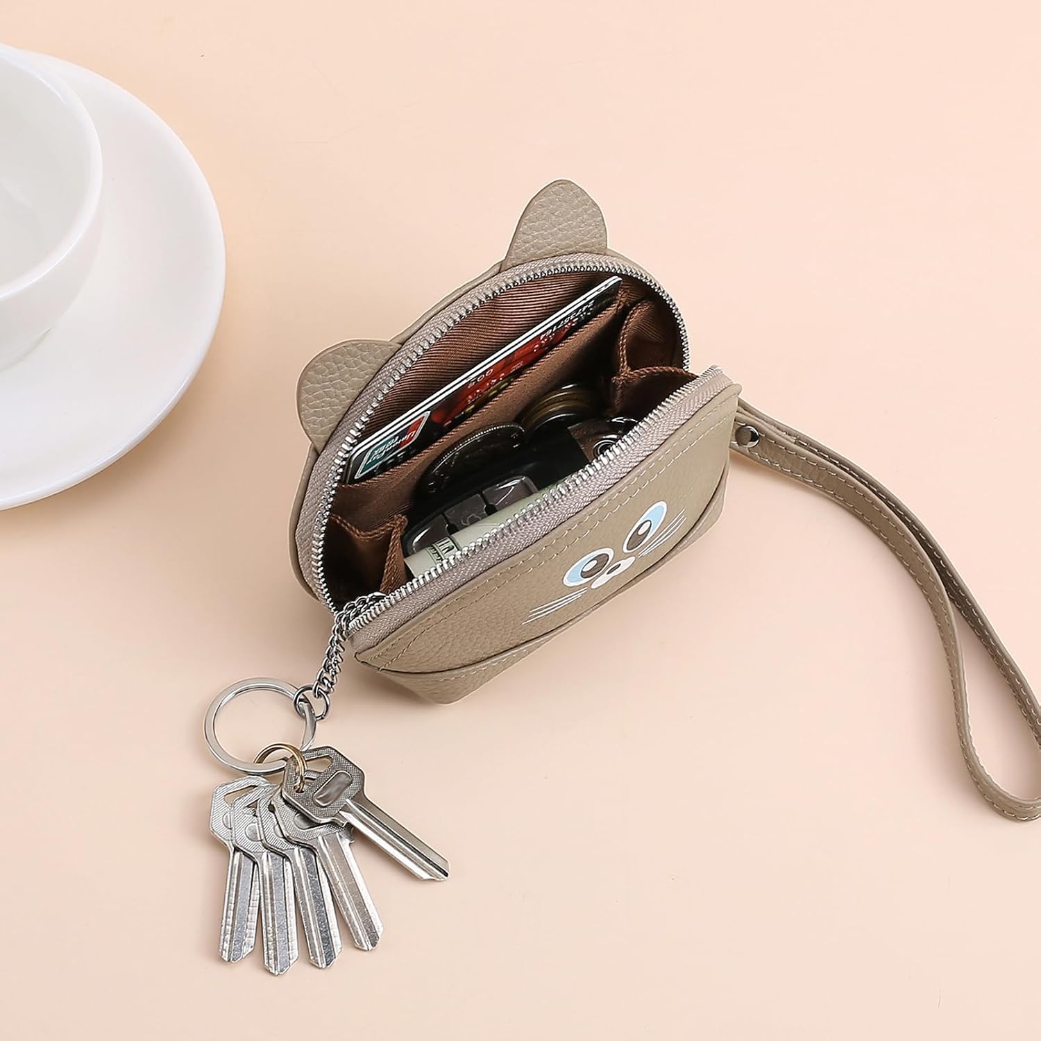 Women's Coin Purse Leather Detachable Wrist Strap Small Wallet image 5