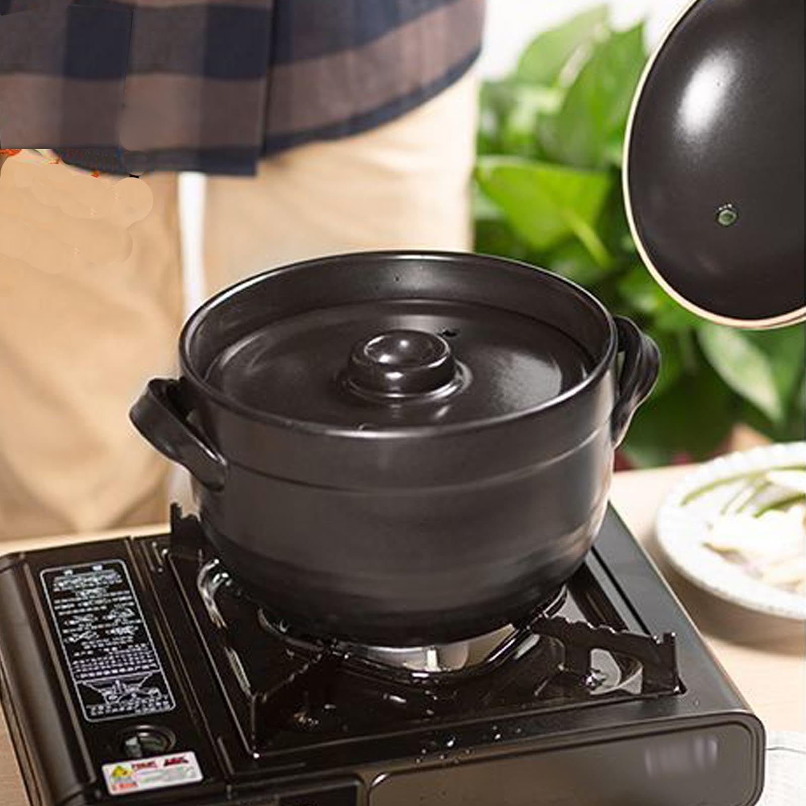 Amazon｜炊飯器 直火対応- 万古焼 黒釉メタル 二重蓋ご飯釜 3合炊き