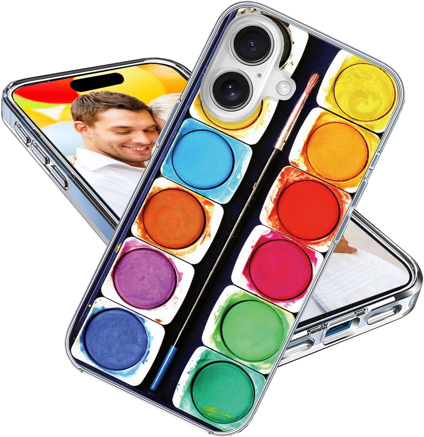 for iPhone 16 Case for Girl Women Men, Shockproof Thin Slim Soft TPU Clear Protective Phone Case Cover Design for iPhone 16 6.1,Fun Artist Painter Watercolor Paint Box