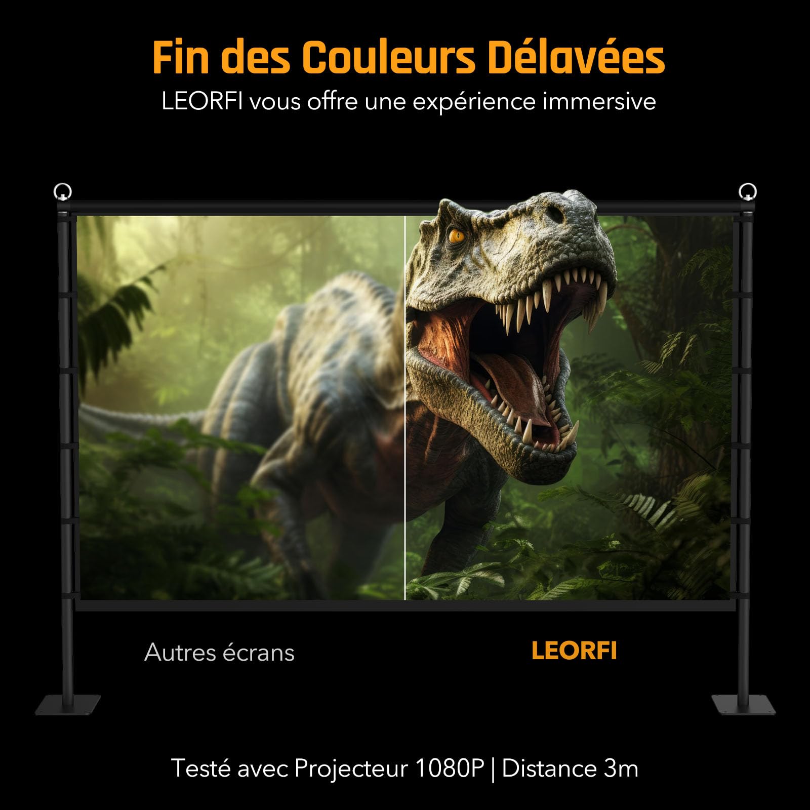 Écran de Projection Extérieur sur Pied LEORFI 120 Pouces Portable - Support Renforcé, Toile HD 4K 16:9 sans Plis - Projection Avant/Arrière - Sac de Transport Inclus pour Cinéma Maison Jardin