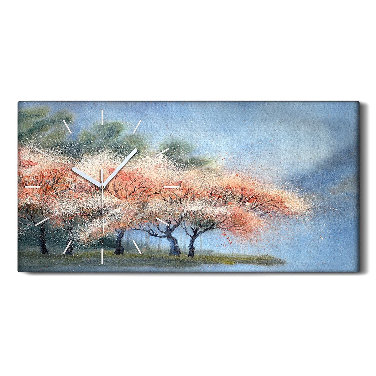 Horloge Toile Arbres et Fleurs 60x30 - Tableau Lumineux pour Chambre Coquette