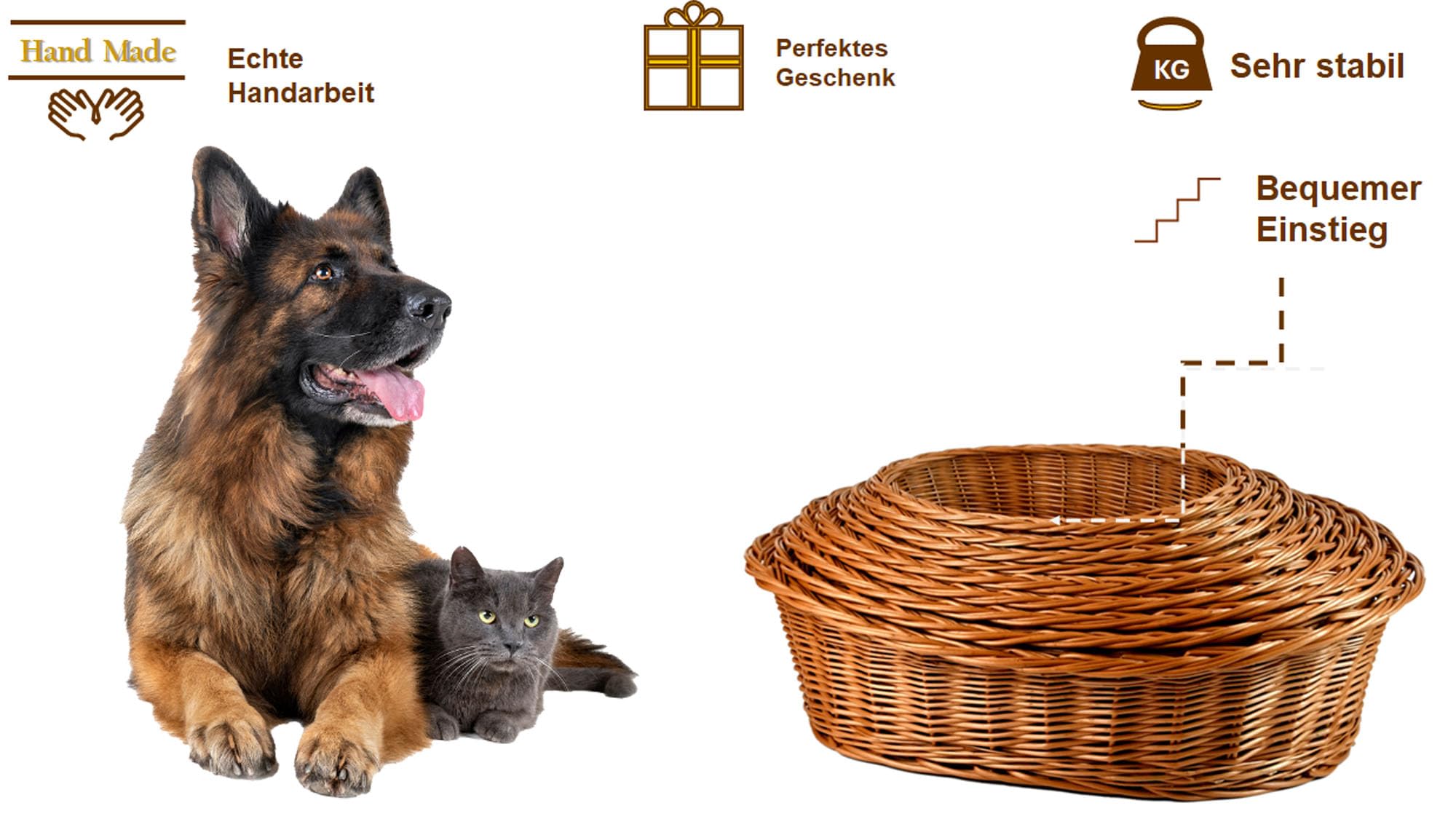 Katzenliege, Korb, Hundeliege, Katzenbett, Hundebett Haustier Sofa Liege Bett aus Weide K5-101 (BTH 63cm/46cm/19cm)