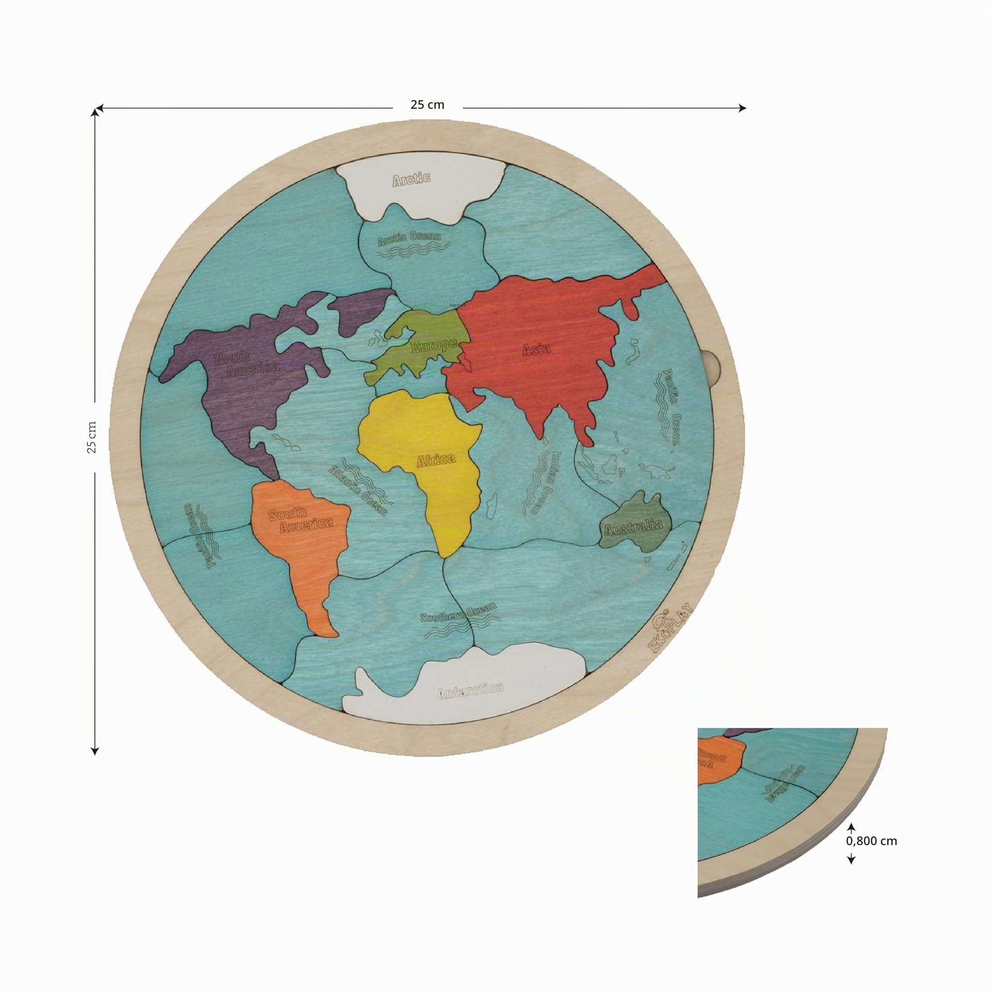 Rompecabezas de madera de 7 continentes y 5 océanos de la Tierra para niños, 21 piezas de rompecabezas, juguete educativo y de aprendizaje para niños y niñas a partir de 3 años