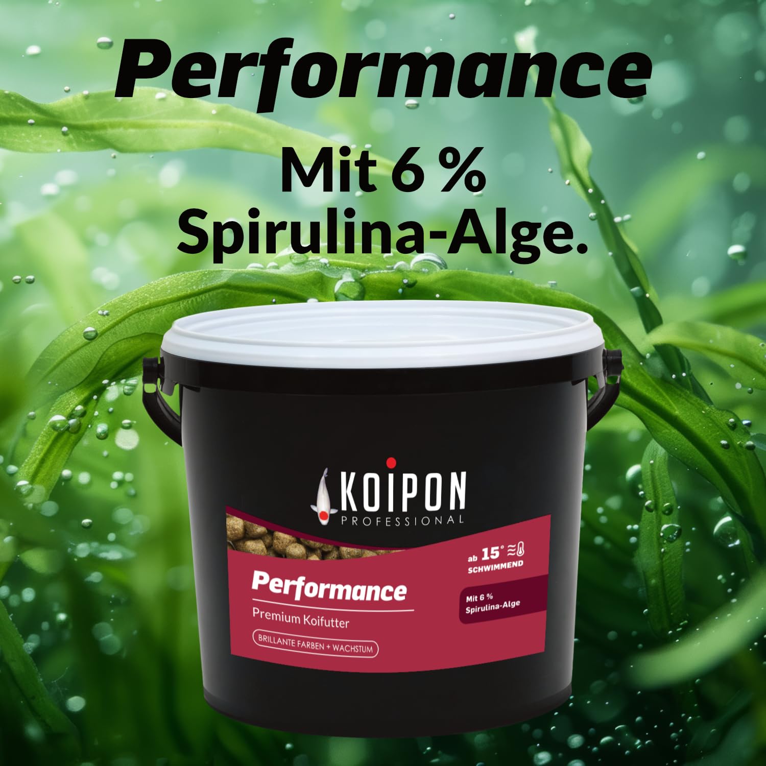 KOIPON Performance 1 kg Koifutter Sommer für Farbe, schwimmend, 6% Spirulina, Teichfutter 6 mm Pellets, Koifutter als Goldfischfutter geeignet