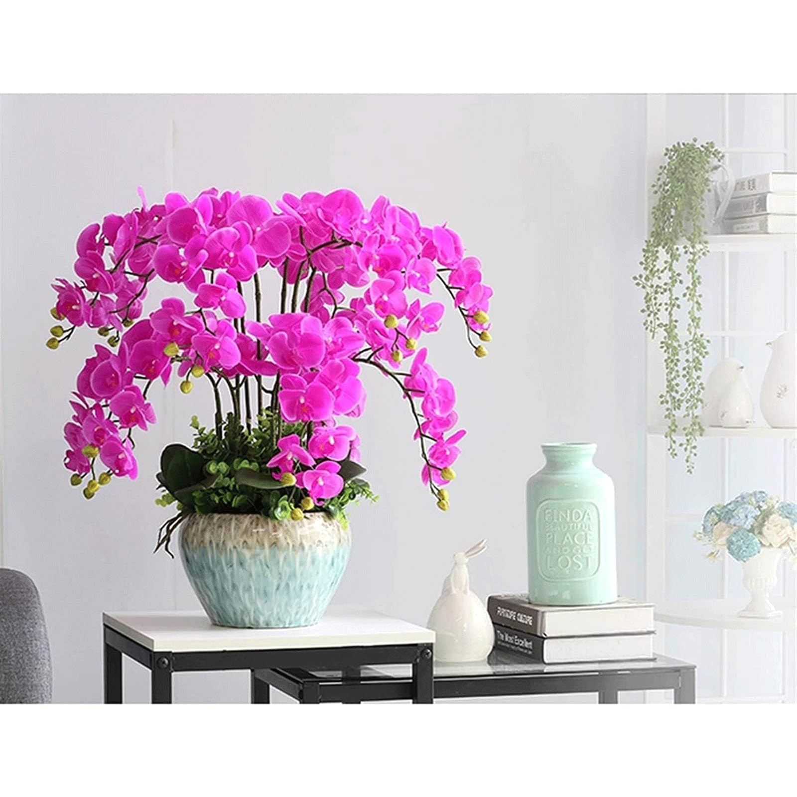 DFGHNBVC Artificial Orchid Artificial Orchid Polyurethane Artificial Phalaenopsis Flowers With Ceramic Vase Artificial Flower Potted 65Cm Fake Floral Very Natural.Purple