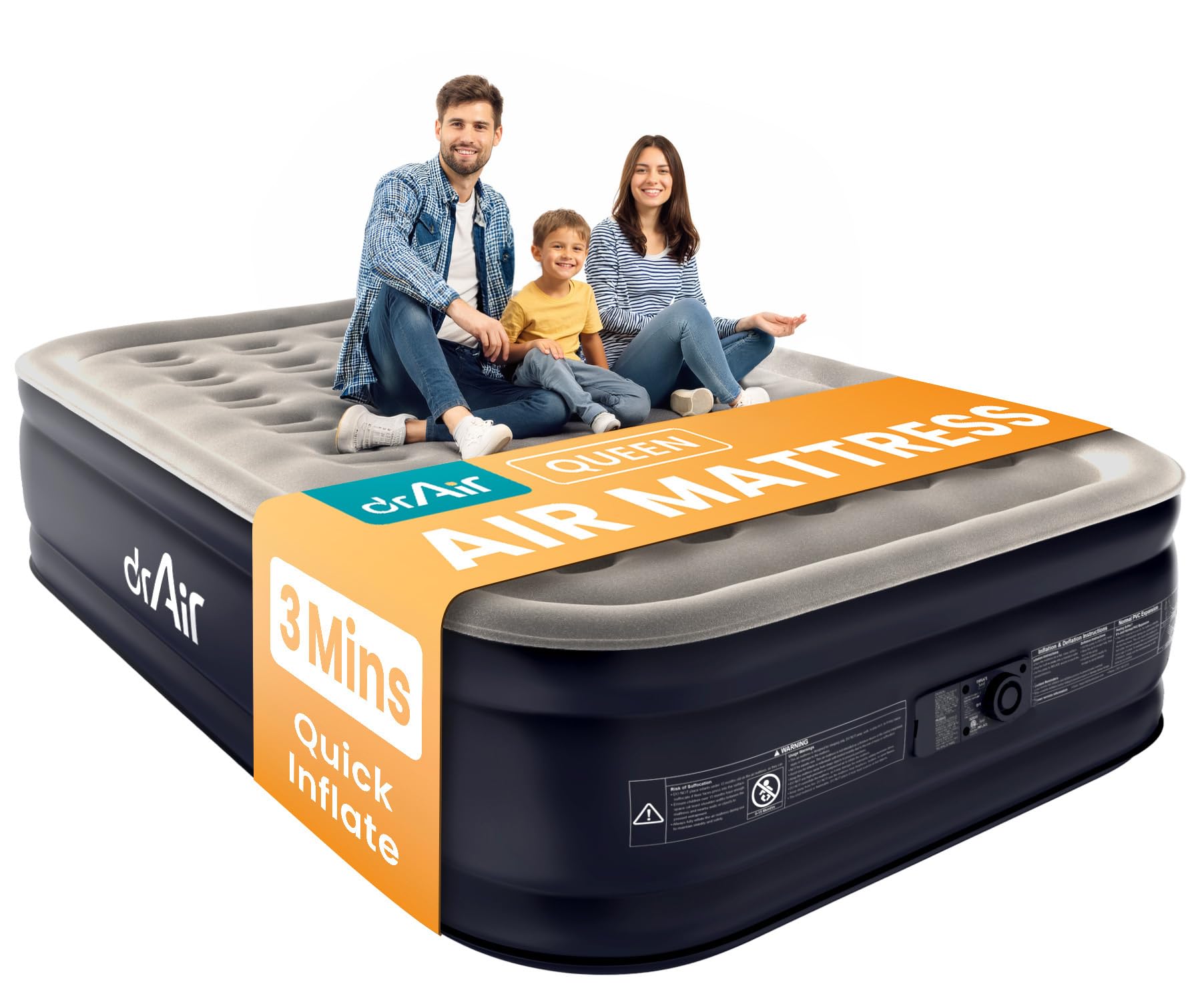Dr. air Queen Air Mattress with Built-in Pump, Blow up Bed,18" Raised 800lb