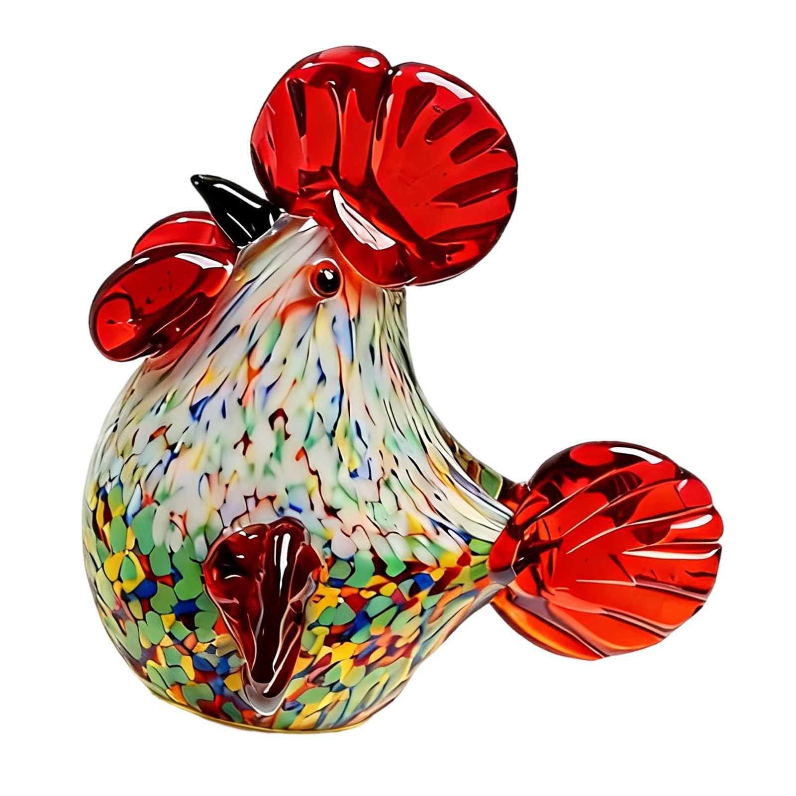 Kaeltsyn Colorful Glass Roosters Animal Art Handcrafted Sculpture Decoration for Home Living Room Display and Study Animal Figurines