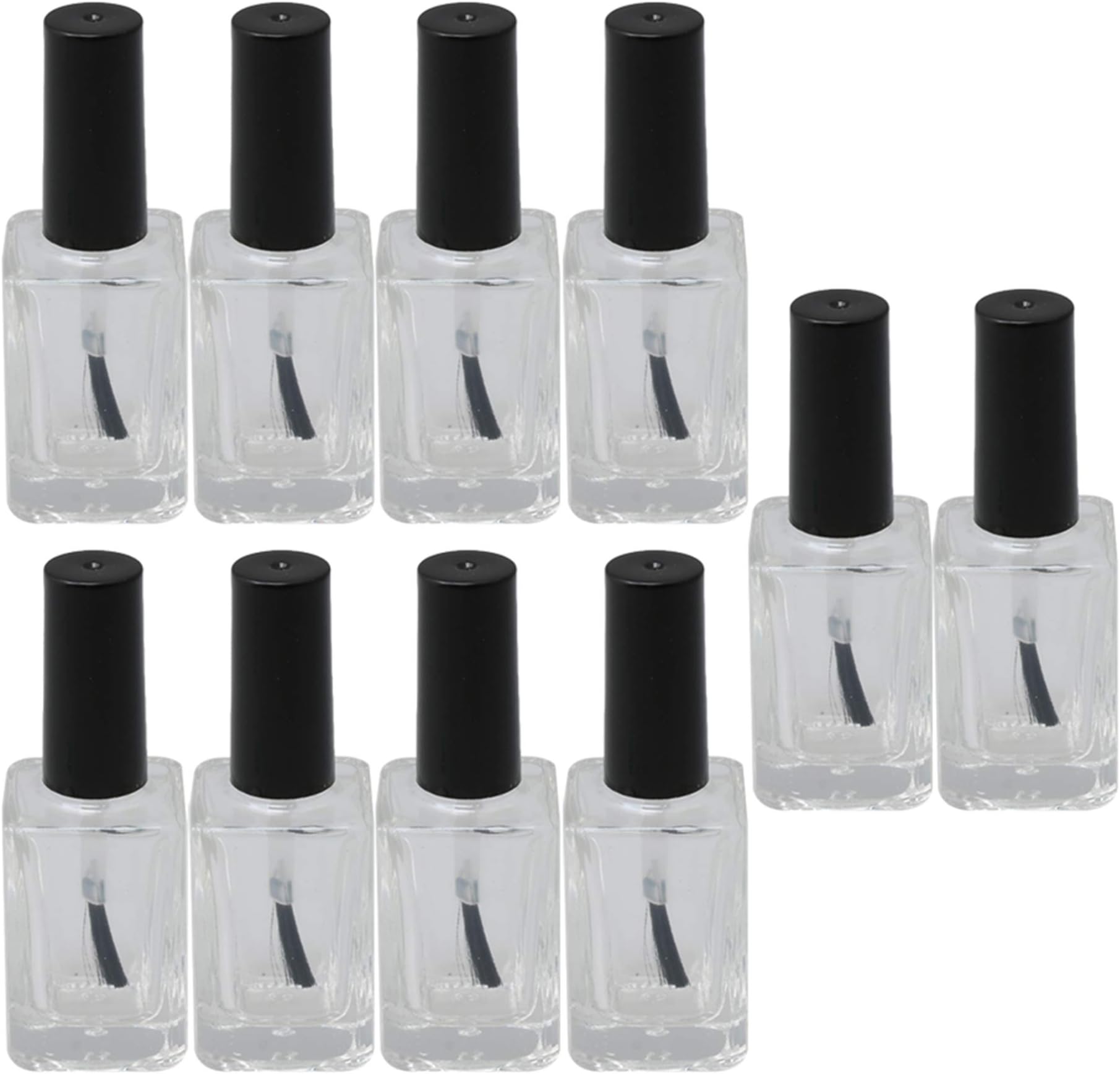 RDEXP15ML Empty Nail Polish Bottle with Brush Inside Refillable Glass Bottle Black and Transparent Set of 10