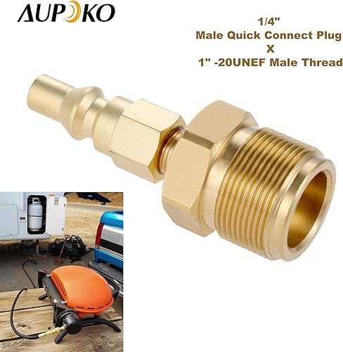 Miniatura 3 de Aupoko Enchufe de desconexión rápida de propano de 1/4 pulgadas, con adaptador de propano para tanque de botella de 1 libra, convertidor de enchufe