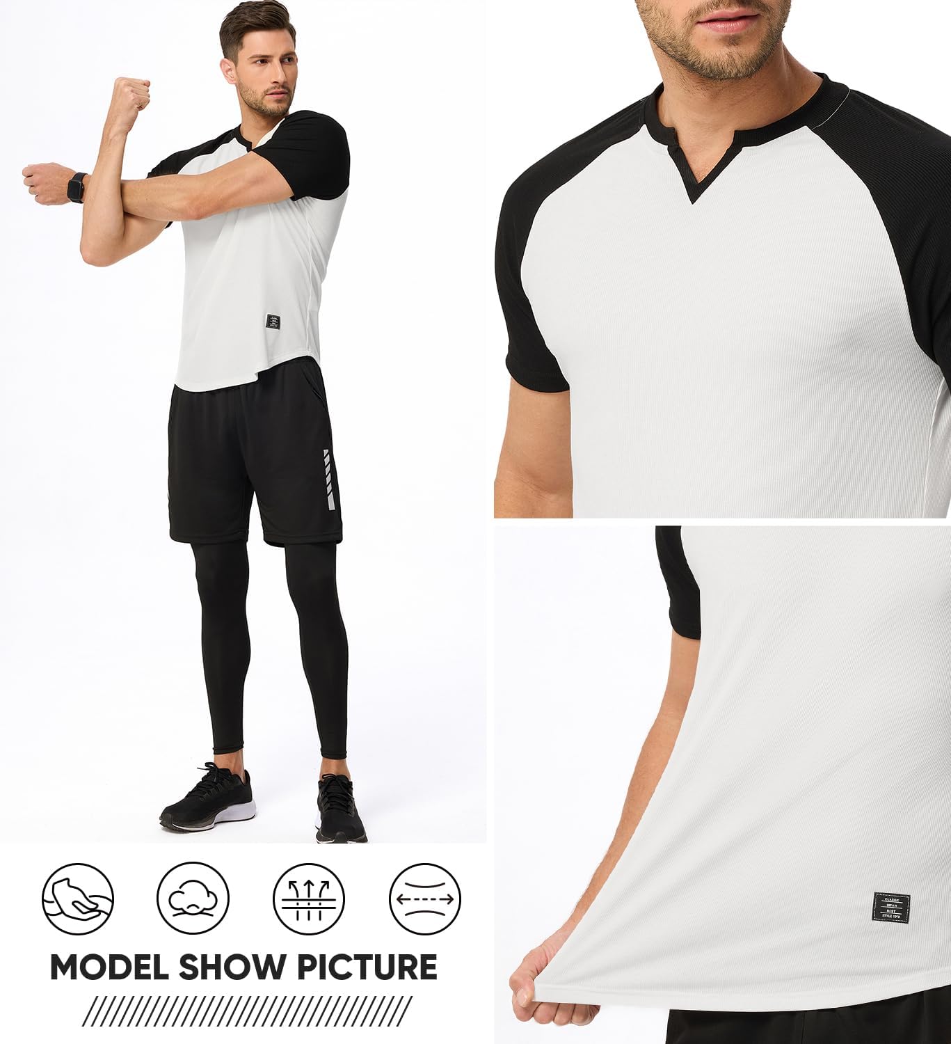 JMIERR Mens Muscle Slim T Shirts Texture V Neck Longline Henley Gym Workout Athletic Tee Shirt - Image 4