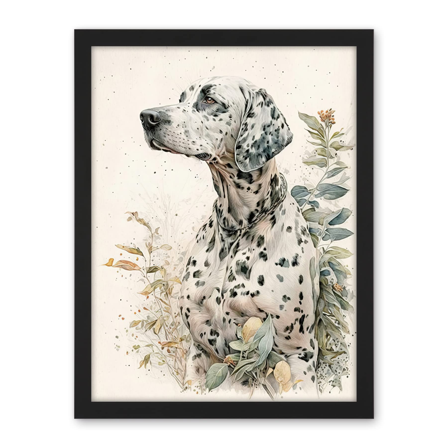 Artery8 Dalmatian Dog in Field Soft Watercolour Pencil Portrait Illustration Artwork Framed Wall Art Print 18X24 Inch