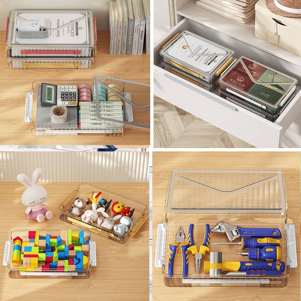 2 Pack Document Storage Clear Plastic Storage Boxes with Lids Stackable Storage Bins Paper Storage Box Containers for Organizing A4 File Paper, Document, Photo, Scrapbook White - Portable