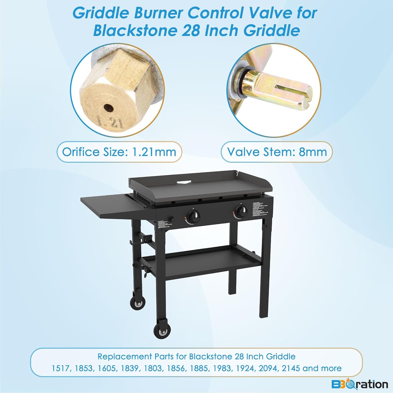 Griddle Burner Valve for Blackstone 28 Inch 1517 1853 1605 1839 1856, Replacement Parts for Blackstone 28 Inch Burner
