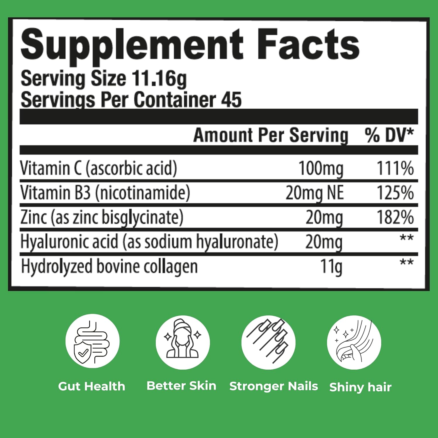 Collagen Peptides Powder – Hydrolyzed Bovine Collagen with Vitamin C, Hyaluronic Acid, Zinc & B3 – Type 1 & 3 Unflavored Protein Powder for Women & Men Hair, Skin, Nails, Joints 45 Servings - Image 2