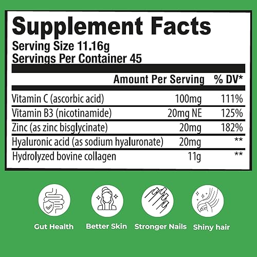 Miniatura 2 de Collagen Peptides Powder – Hydrolyzed Bovine Collagen with Vitamin C, Hyaluronic Acid, Zinc & B3 – Type 1 & 3 Unflavored Protein Powder for Women &