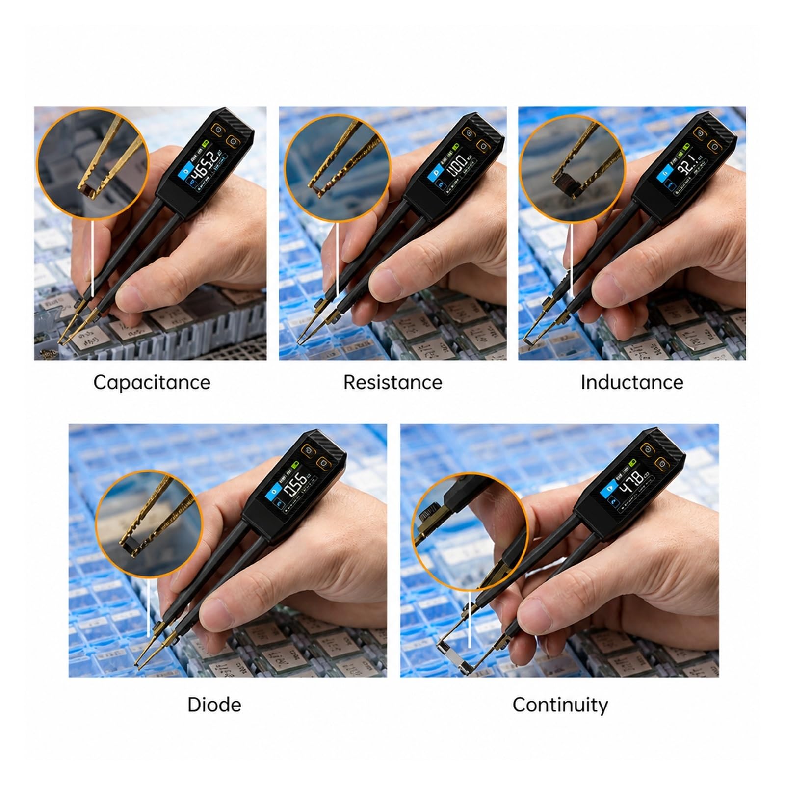 LCR-ST1 Mini pinza inteligente LCR SMD probador resistencia capacitancia inductancia continuidad diodo prueba herramientas de medición