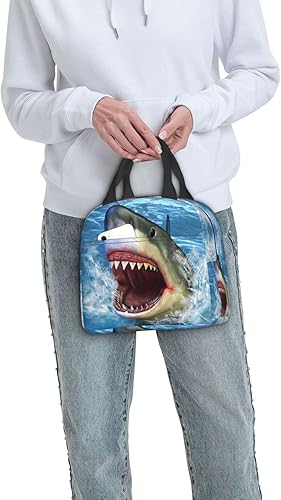 Miniatura 7 de VOOHDDY Bolsa de almuerzo con aislamiento térmico de boca de tiburón para hombres y mujeres, contenedor reutilizable, impermeable, portátil,