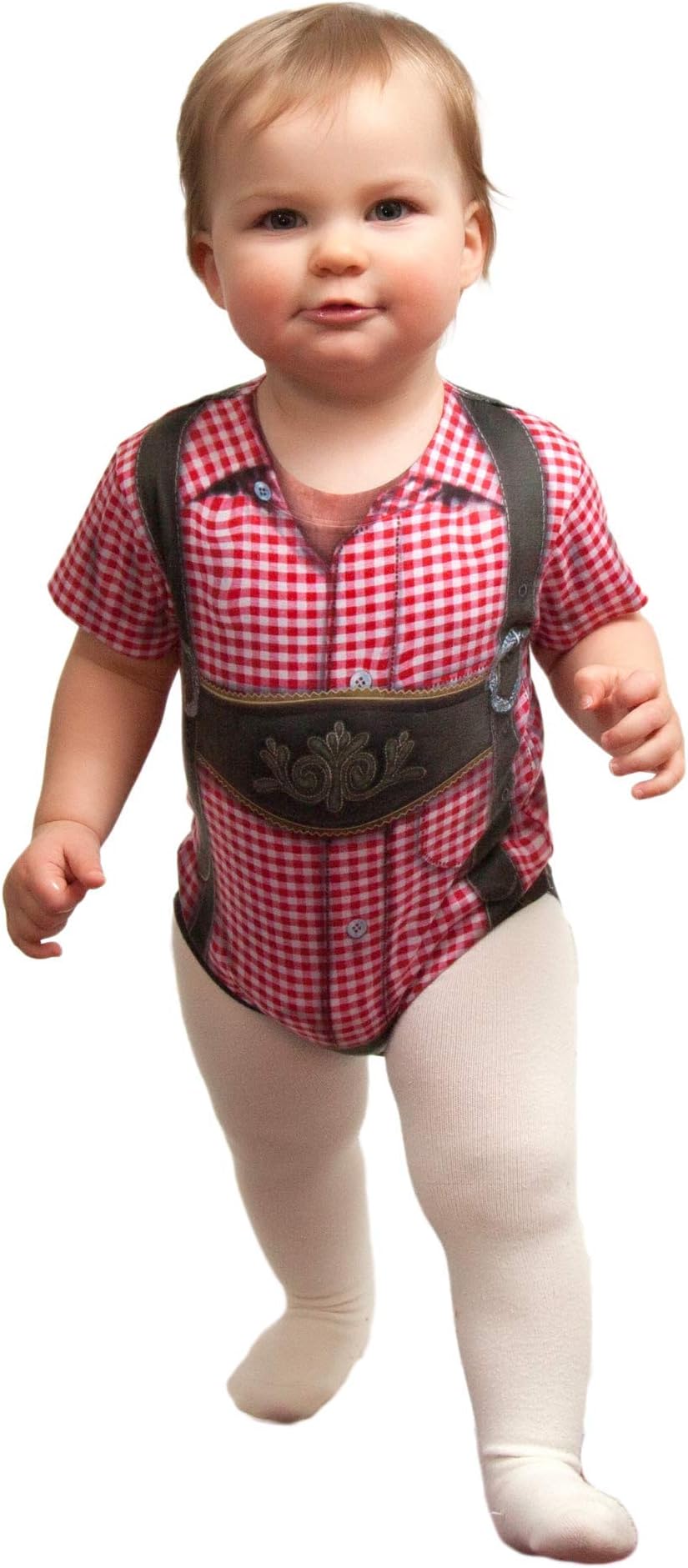 Essence or Europe Gifts E.H.GLederhosen Dry Fit Adult 3-D Realistic Baby Bodysuit with Faux Red Checkered Pattern / Essence of Europe Gifts E.H.G