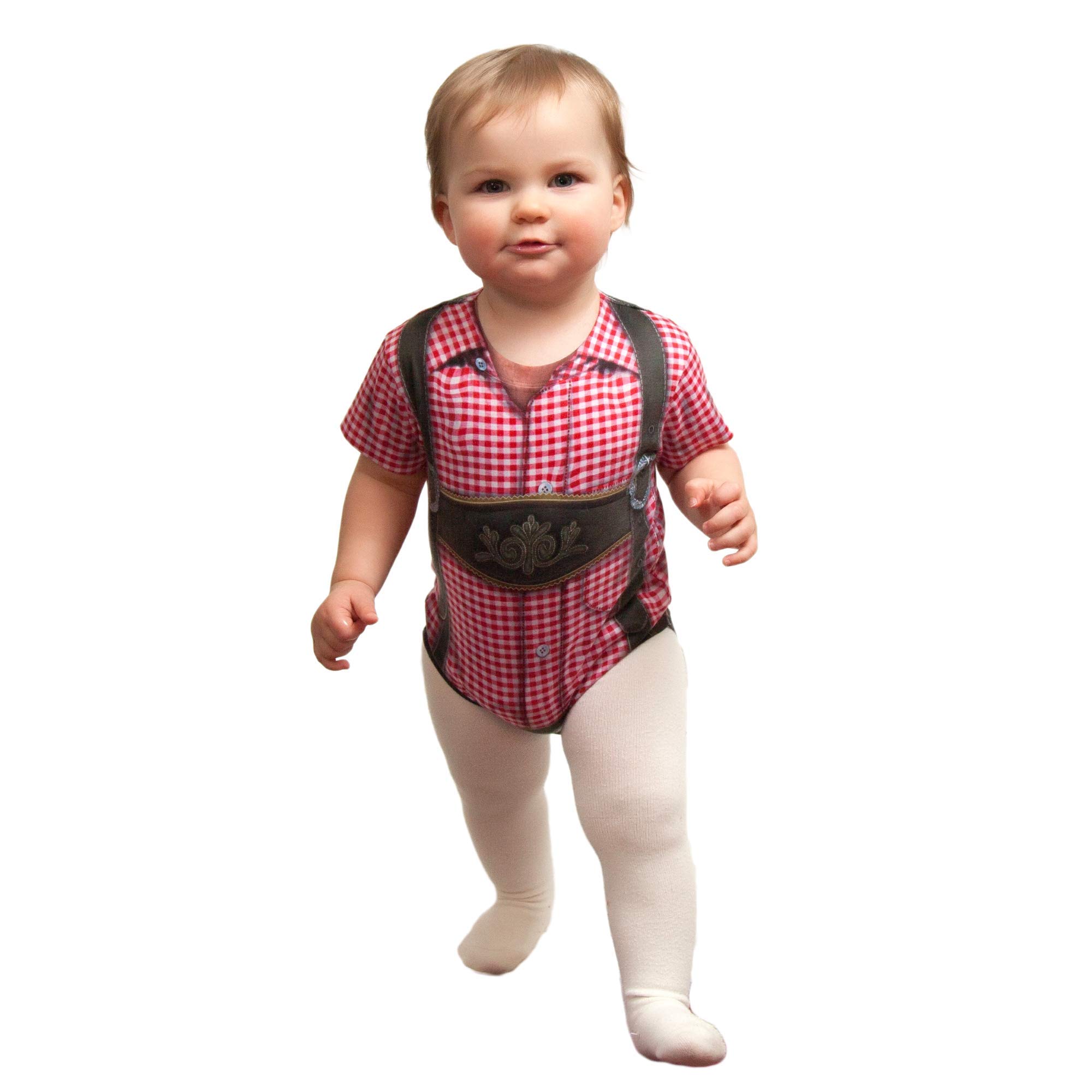 Essence or Europe Gifts E.H.GLederhosen Dry Fit Adult 3-D Realistic Baby Bodysuit with Faux Red Checkered Pattern / Essence of Europe Gifts E.H.G