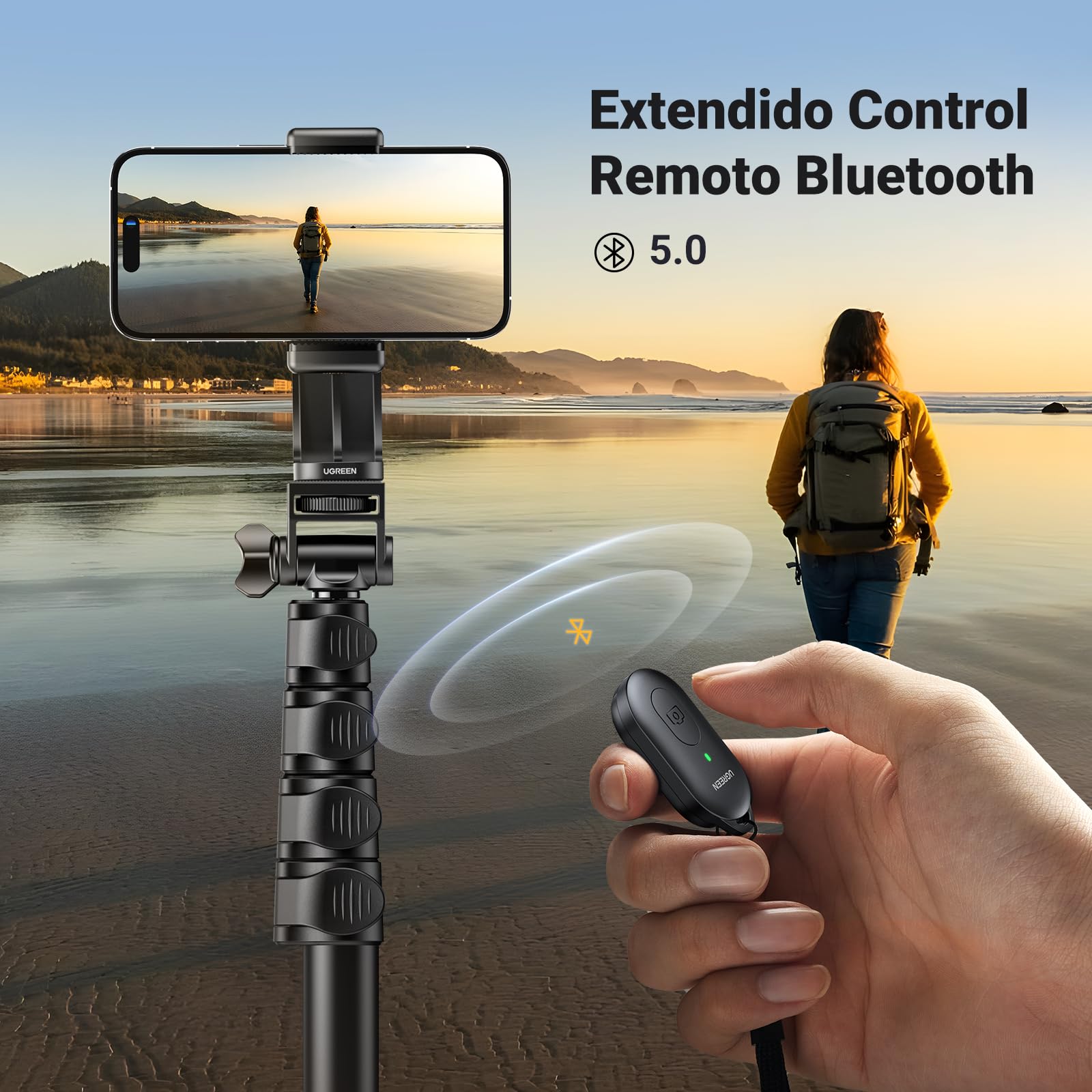 UGREEN Bluetooth Selfie Stick Trípode 3 en 1, Extensible 170cm para Teléfono con BT Control Remoto Compatible con iPhone 16/15/14/13/12/11 Pro/XS etc.