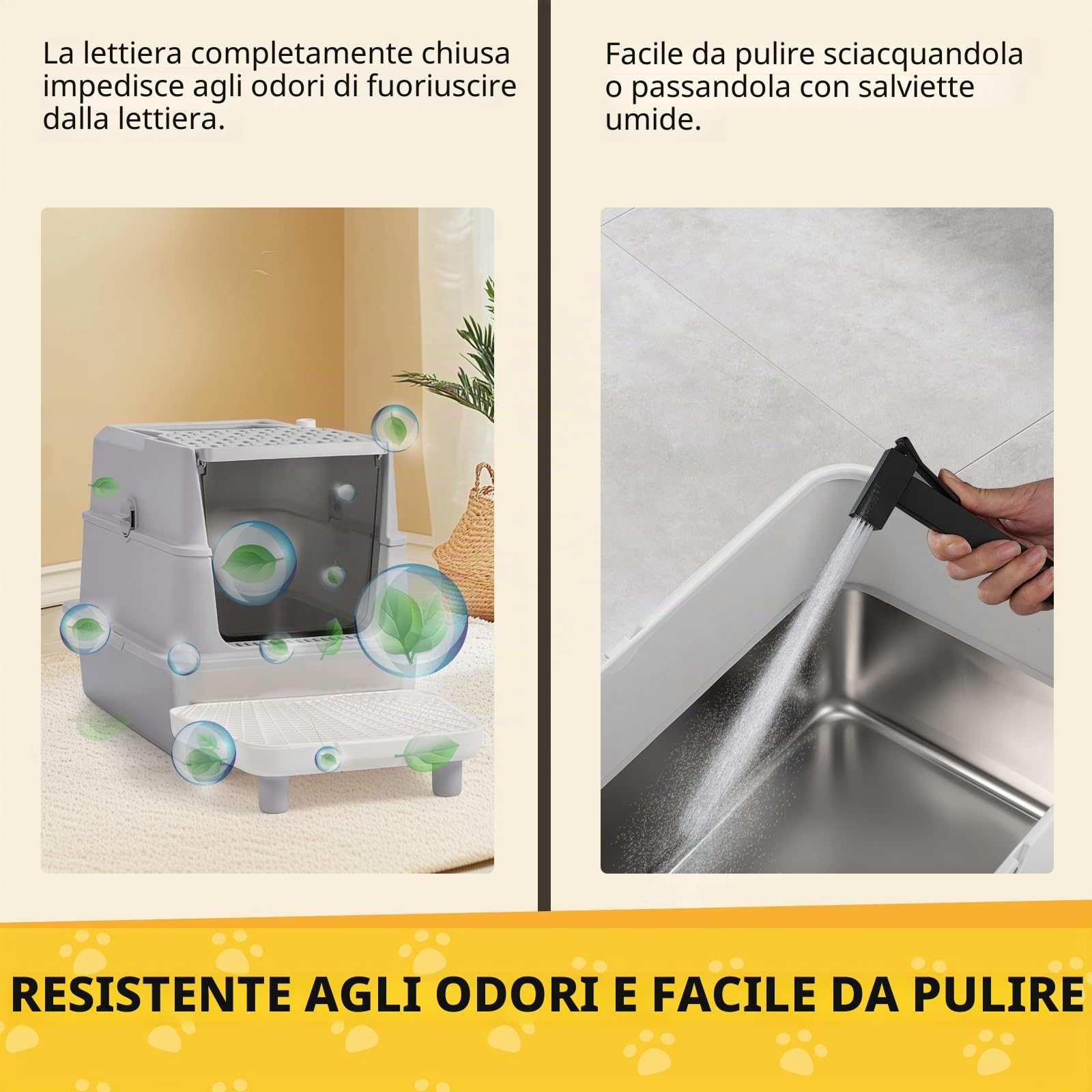 LEADZM Lettiera per gatti XXL - Casa di toilette per gatti chiuso, 60 x 40 x 46 cm, in acciaio inossidabile, coperchio rimovibile, paletta per lettiera e tappetino inclusi, colore: grigio